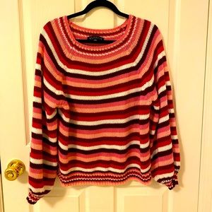 Stripped puff sleeve sweater top